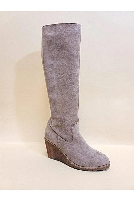 NAVAEH Suede Tall Boots, Taupe