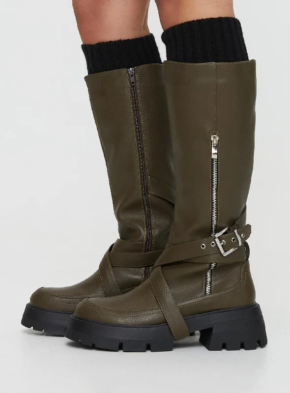 Quinn Knee High Boots Olive