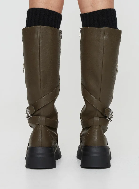 Quinn Knee High Boots Olive