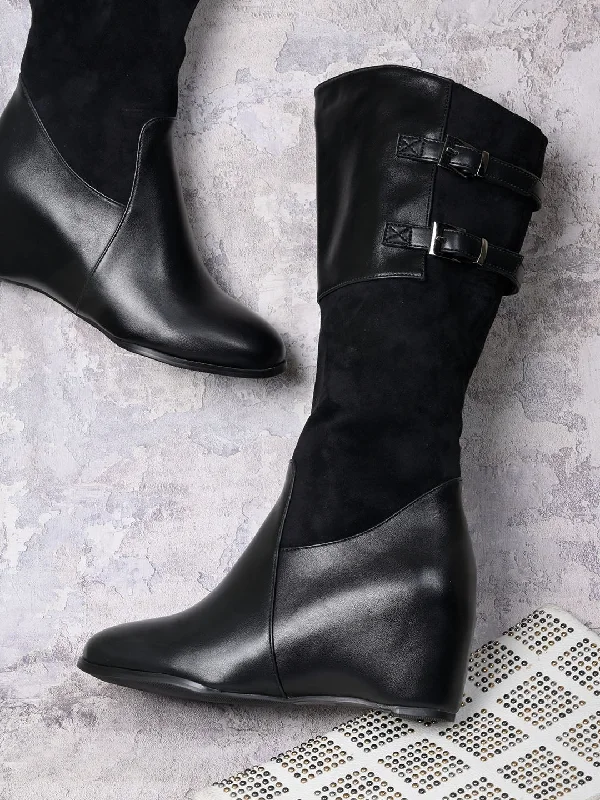 Women Black Colorblocked High-Top Boots