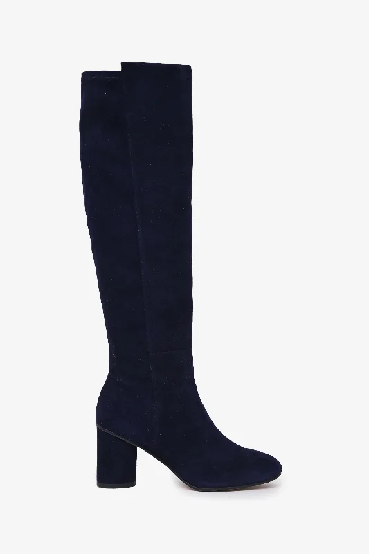 Stuart Weitzman Blue Suede Knee High Boots Size 7