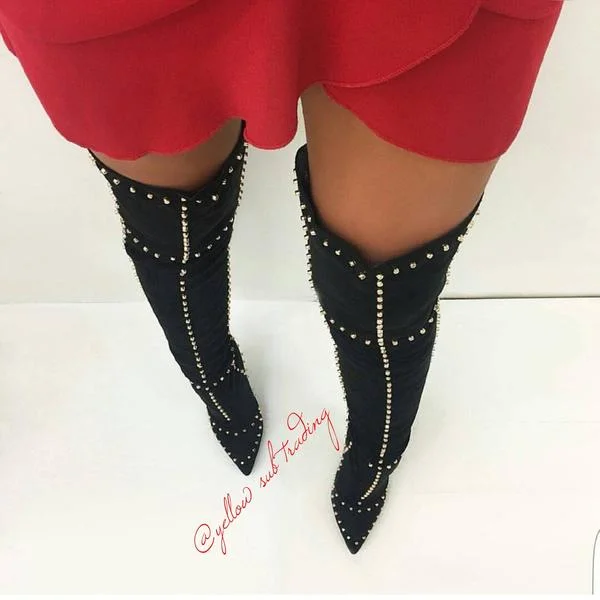 Thigh High Rivets Studded Boots