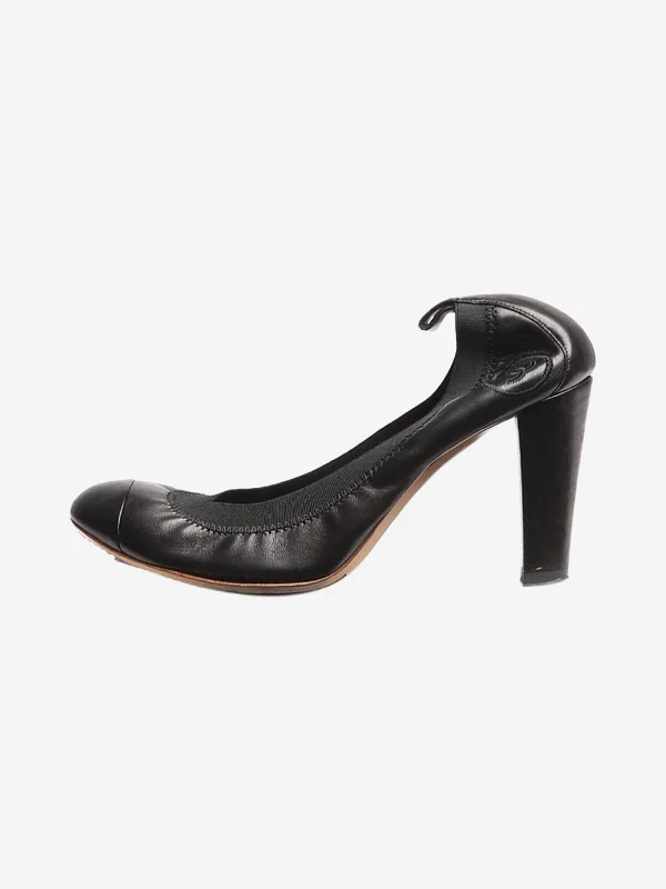 Black elasticated-detail leather heels - size EU 35.5