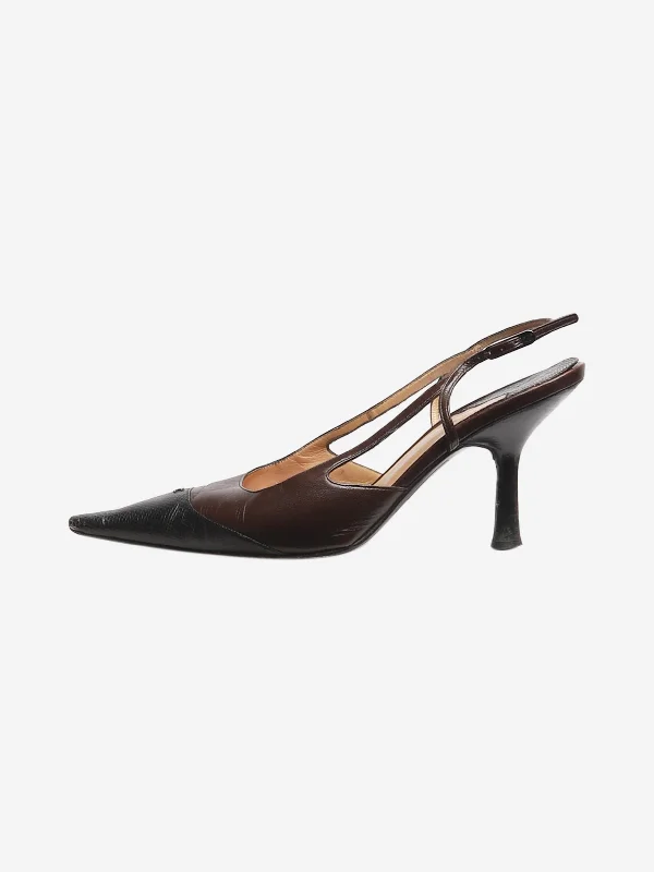 Brown and black two tone slingback heels - size EU 35.5