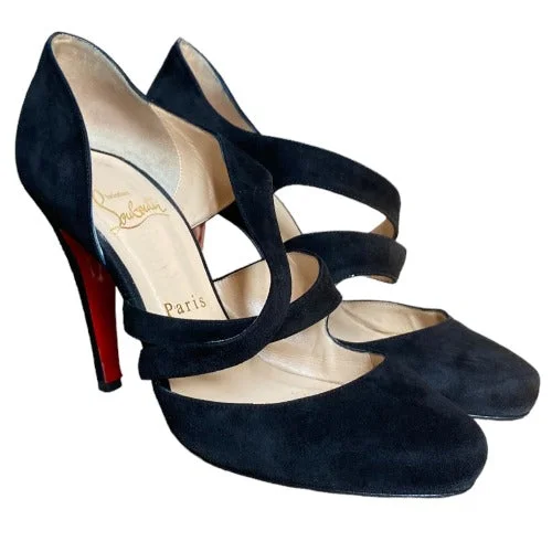 CHRISTIAN LOUBOUTIN Citoyenne Black Suede Criss Cross Pumps, Size 36