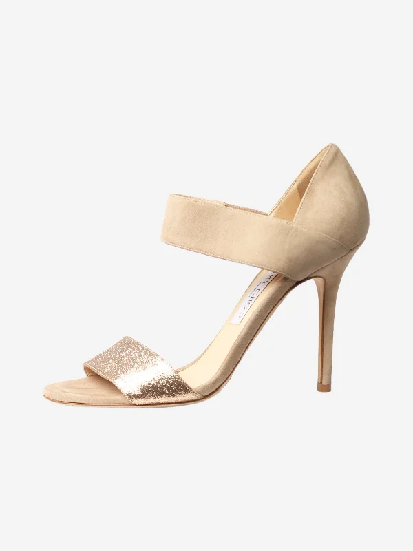 Neutral suede and glitter sandal heels - size EU 38