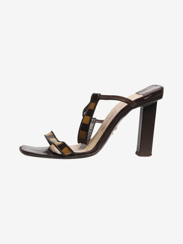 Brown pvc check sandal heels - size EU 36 (UK 3)