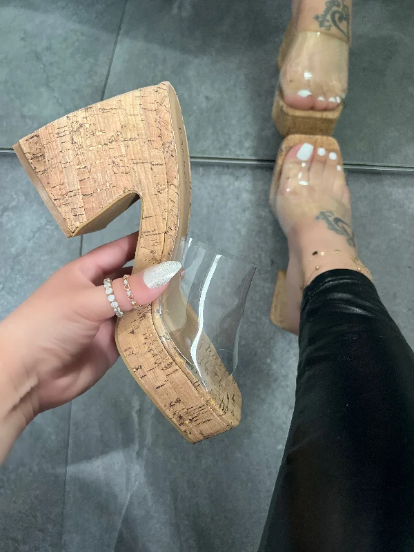 Odalis Cork Heel- Clear