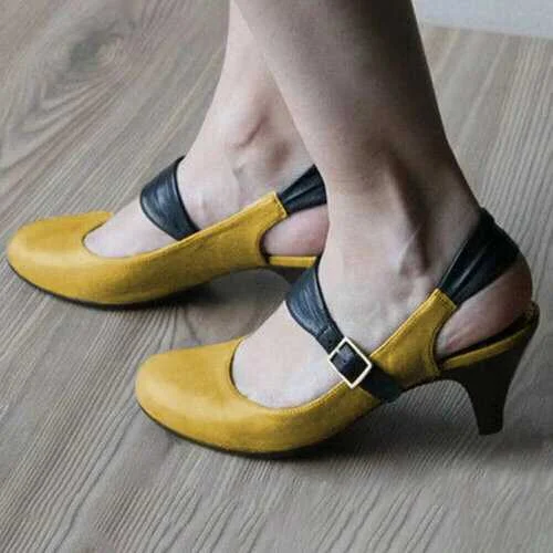 Buckle Open Heel Low Heels Pumps