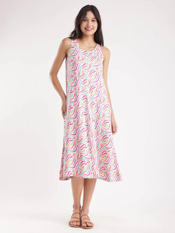 Abstract Print Midi Dress - Multicolour