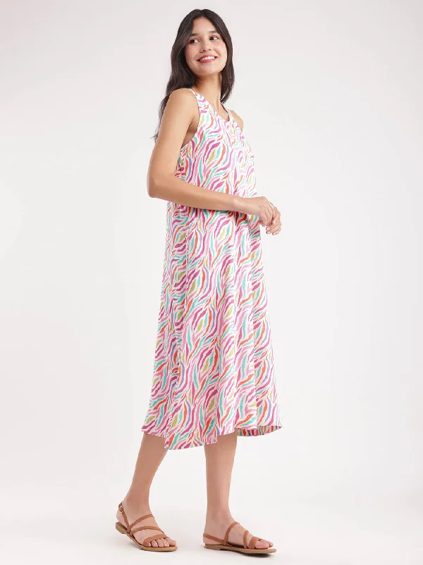 Abstract Print Midi Dress - Multicolour