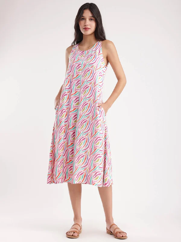 Abstract Print Midi Dress - Multicolour