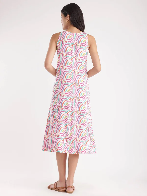 Abstract Print Midi Dress - Multicolour