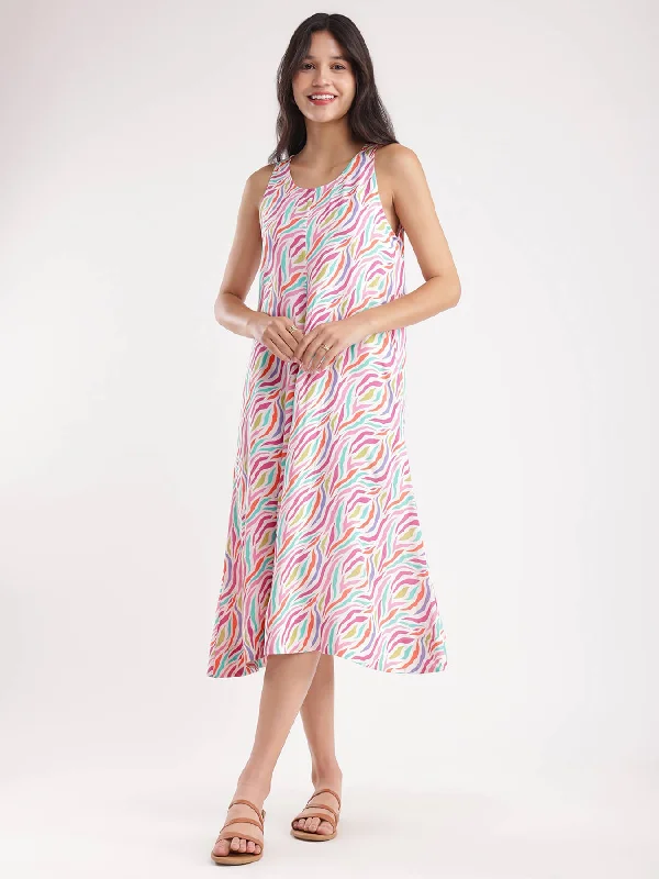 Abstract Print Midi Dress - Multicolour