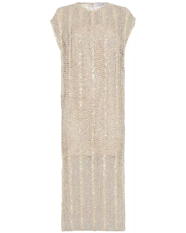 Sand Raffia Cap Sleeve Midi Dress