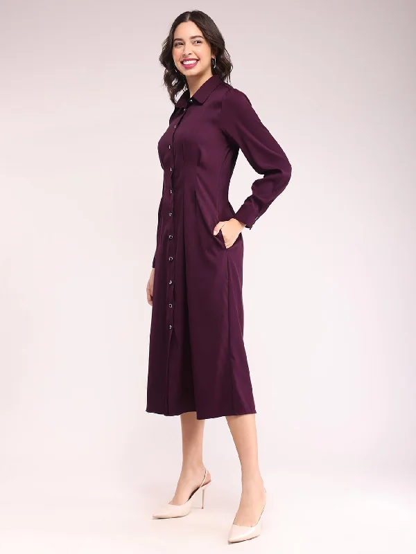 Button Down Shirt Dress - Wine