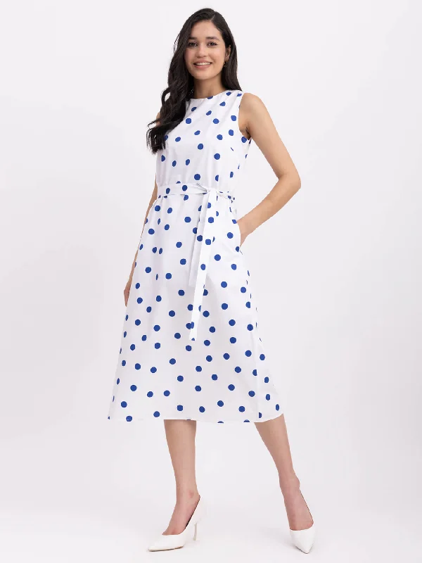 Cotton Polka Dot Dress - White And Blue