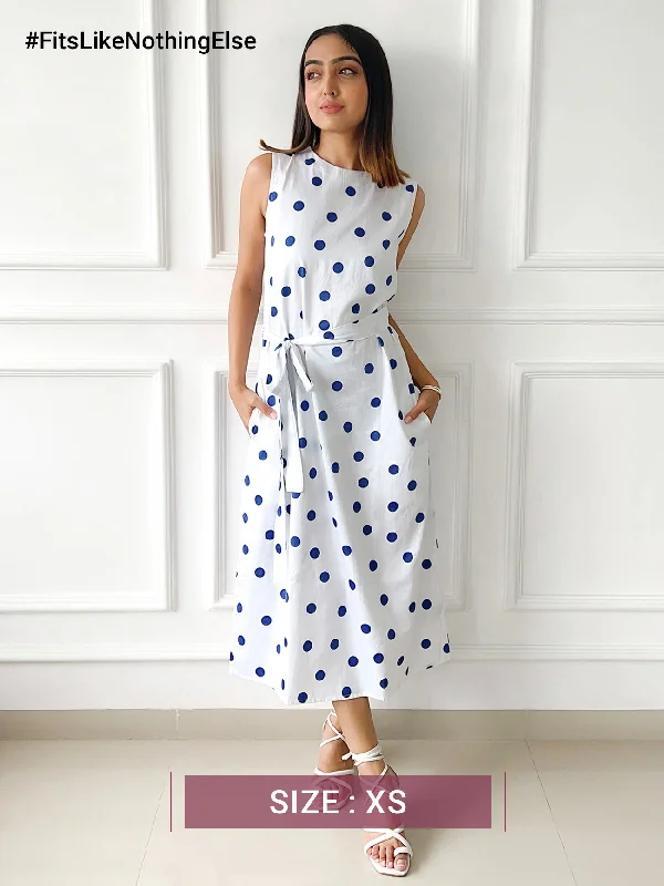 Cotton Polka Dot Dress - White And Blue