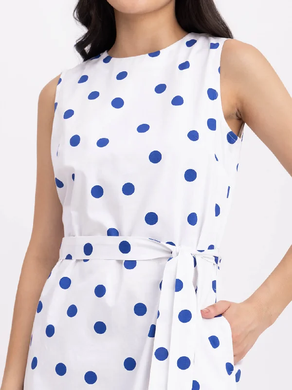 Cotton Polka Dot Dress - White And Blue