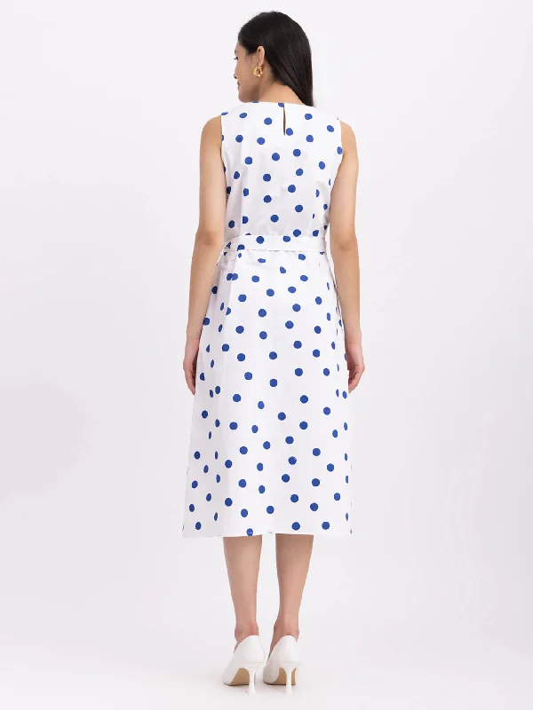 Cotton Polka Dot Dress - White And Blue