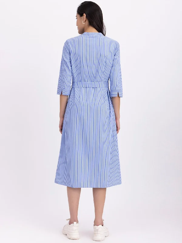 Cotton Striped Shirt Dress - Blue And White