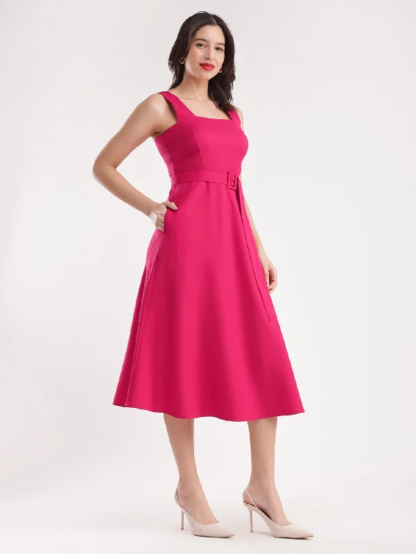 Fit And Flare Dress - Fuchsia