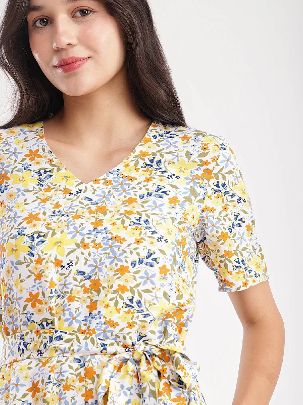 Floral Fit And Flare Dress - Multicolour