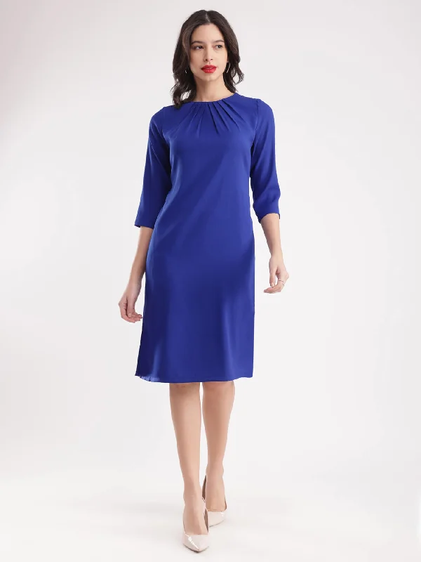 Front Pleat Shift Dress - Royal Blue