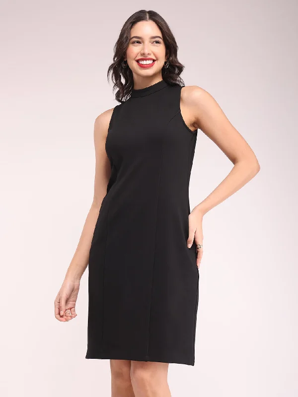 High Neck Shift Dress - Black