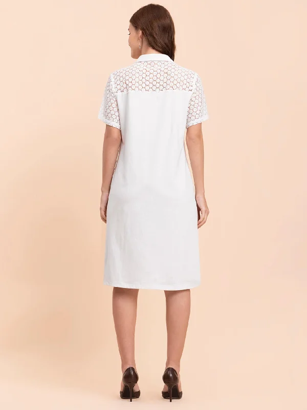 Lace Detail Shift Dress - White