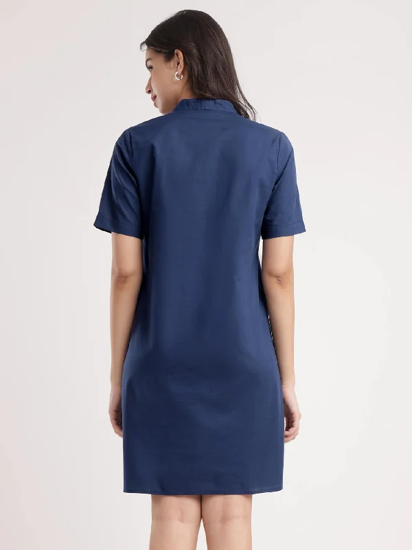 Linen Shift Dress - Navy Blue