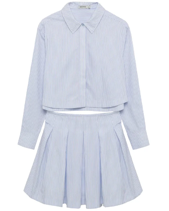 French Blue Stripe Pleated Callas Mini Dress