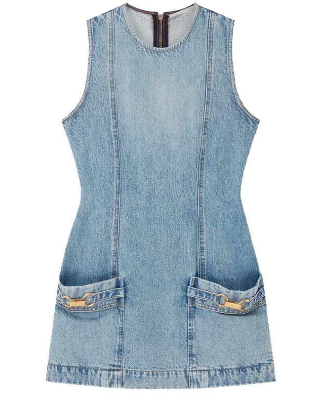 Sleeveless Denim Mini Dress in Vintage Blue