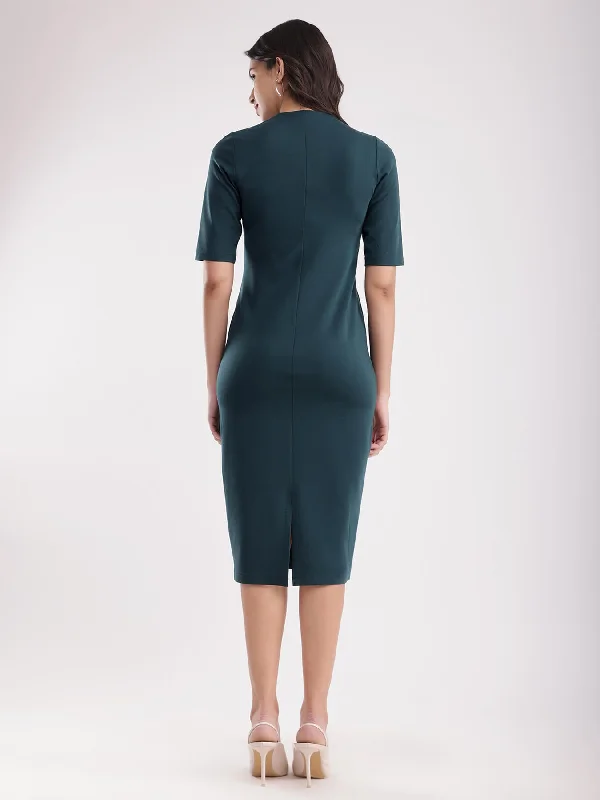 V-Neck Shift Dress - Bottle Green