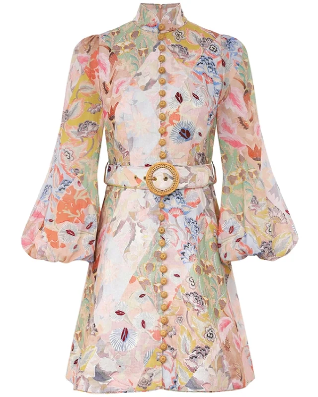 Floral Illustration Belted Mini Dress