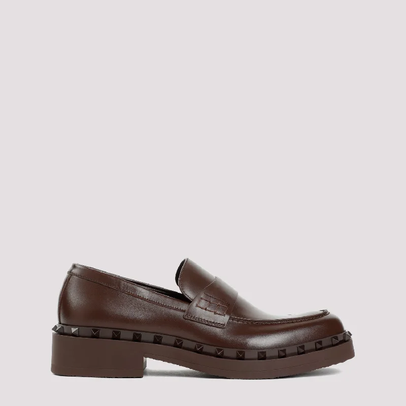 Fondant Brown Leather Rockstud Loafer