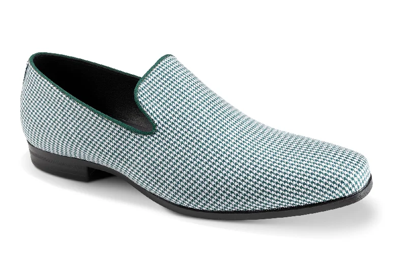 Houndour Collection: Montique Emerald Houndstooth Slip-On Fashion Shoes S-2424