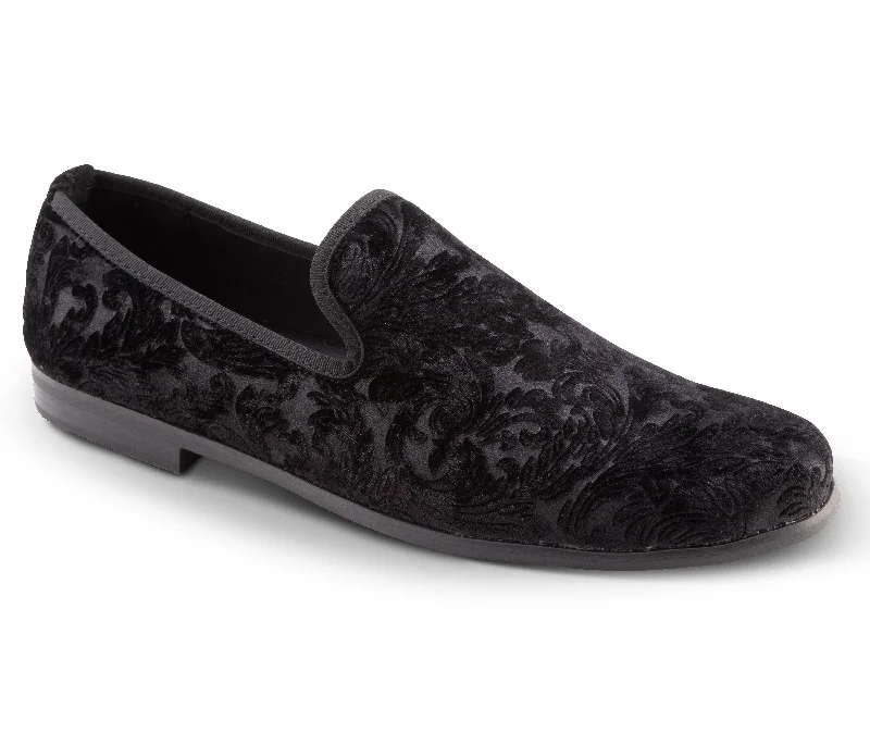 Montique OG Men's Fashion Loafers Slip-On Shoes Paisley Design in Black - S83