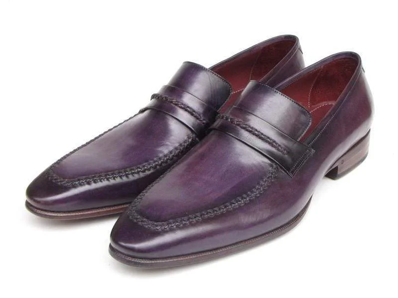 Paul Parkman (FREE Shipping) Men's Purple Loafers Handmade Slip-On Shoes (ID#068-PURP)