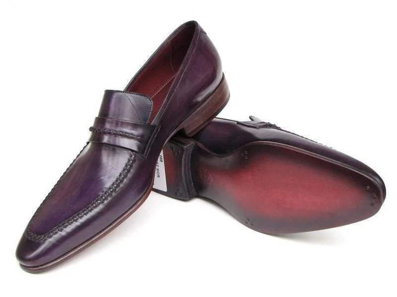 Paul Parkman (FREE Shipping) Men's Purple Loafers Handmade Slip-On Shoes (ID#068-PURP)