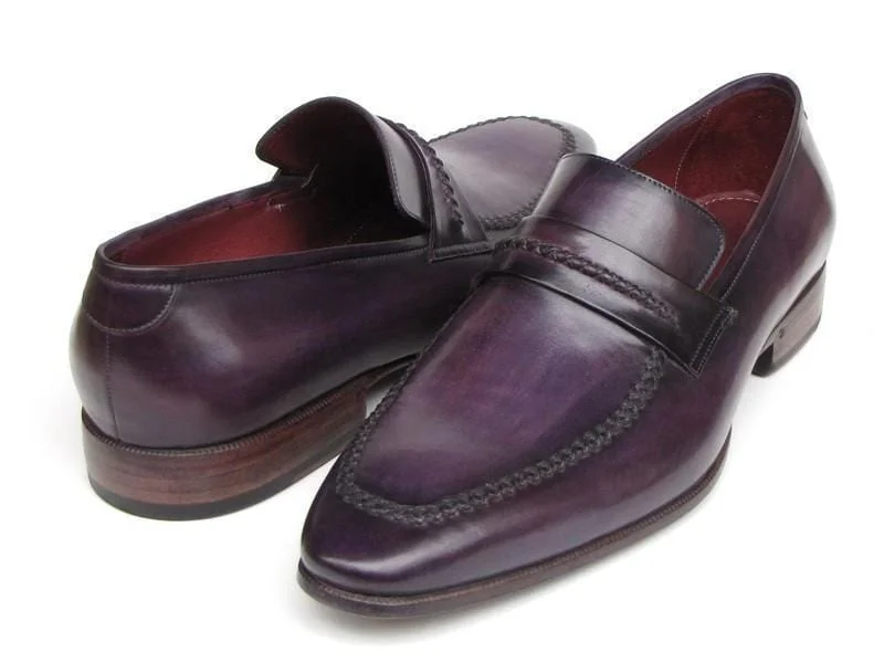 Paul Parkman (FREE Shipping) Men's Purple Loafers Handmade Slip-On Shoes (ID#068-PURP)