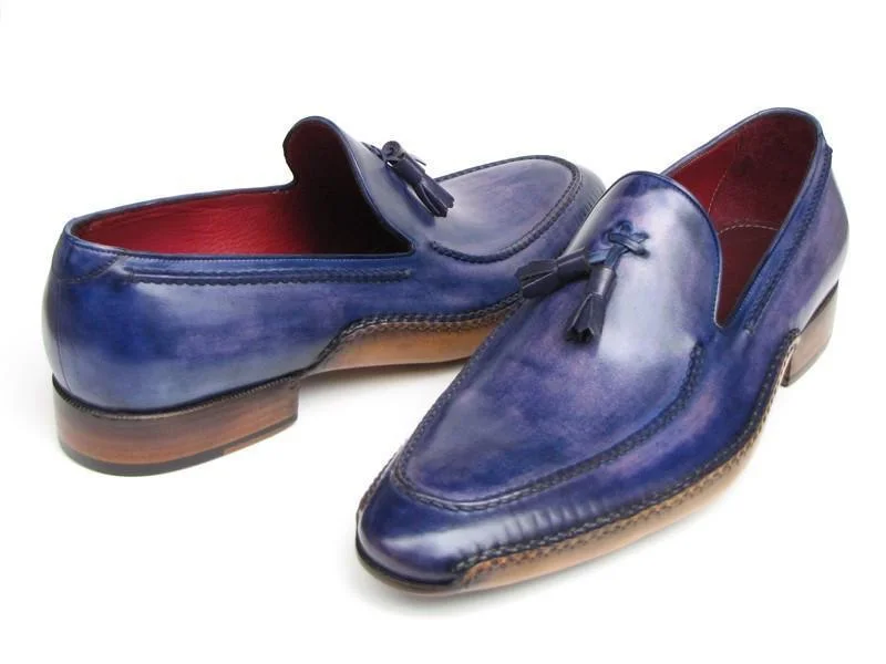 Paul Parkman (FREE Shipping) Men's Side Handsewn Tassel Loafers Blue & Purple (ID#082-BLU-PURP)