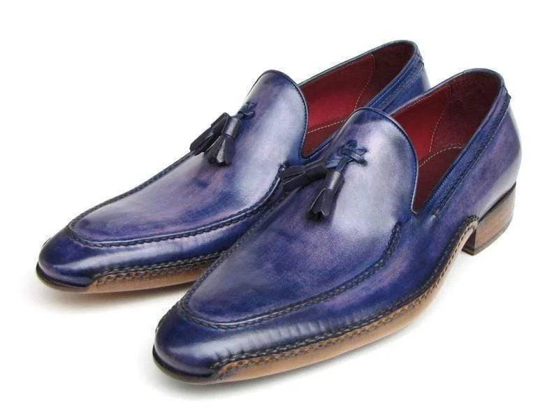 Paul Parkman (FREE Shipping) Men's Side Handsewn Tassel Loafers Blue & Purple (ID#082-BLU-PURP)