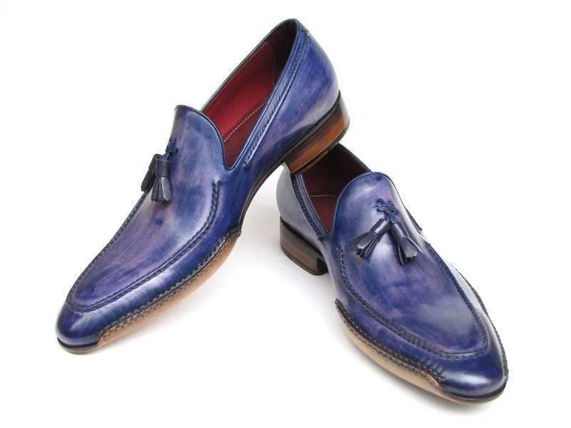 Paul Parkman (FREE Shipping) Men's Side Handsewn Tassel Loafers Blue & Purple (ID#082-BLU-PURP)