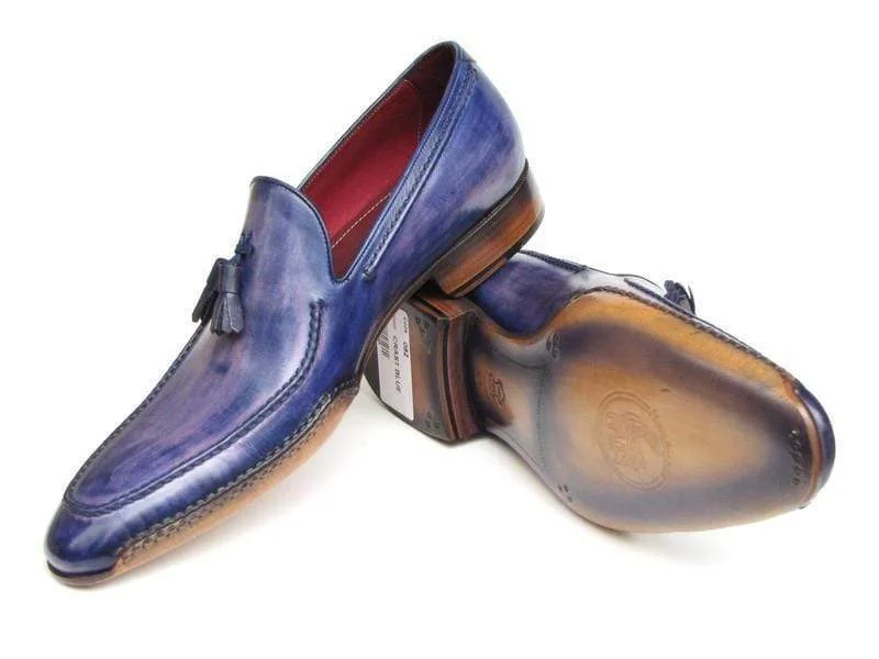 Paul Parkman (FREE Shipping) Men's Side Handsewn Tassel Loafers Blue & Purple (ID#082-BLU-PURP)