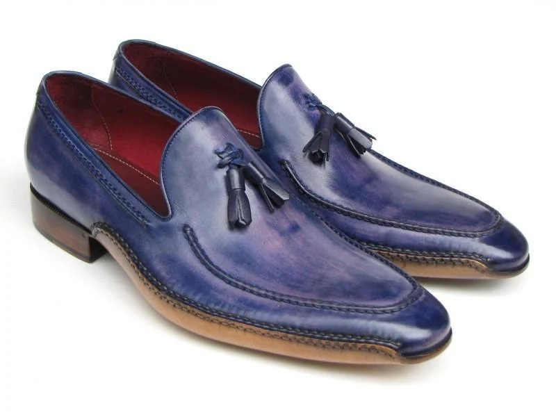 Paul Parkman (FREE Shipping) Men's Side Handsewn Tassel Loafers Blue & Purple (ID#082-BLU-PURP)