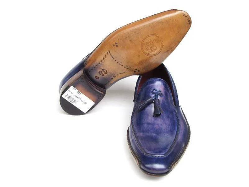 Paul Parkman (FREE Shipping) Men's Side Handsewn Tassel Loafers Blue & Purple (ID#082-BLU-PURP)