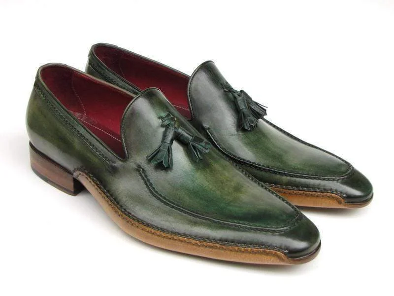 Paul Parkman (FREE Shipping) Men's Side Handsewn Tassel Loafers Green Shoes (ID#082-GREEN)