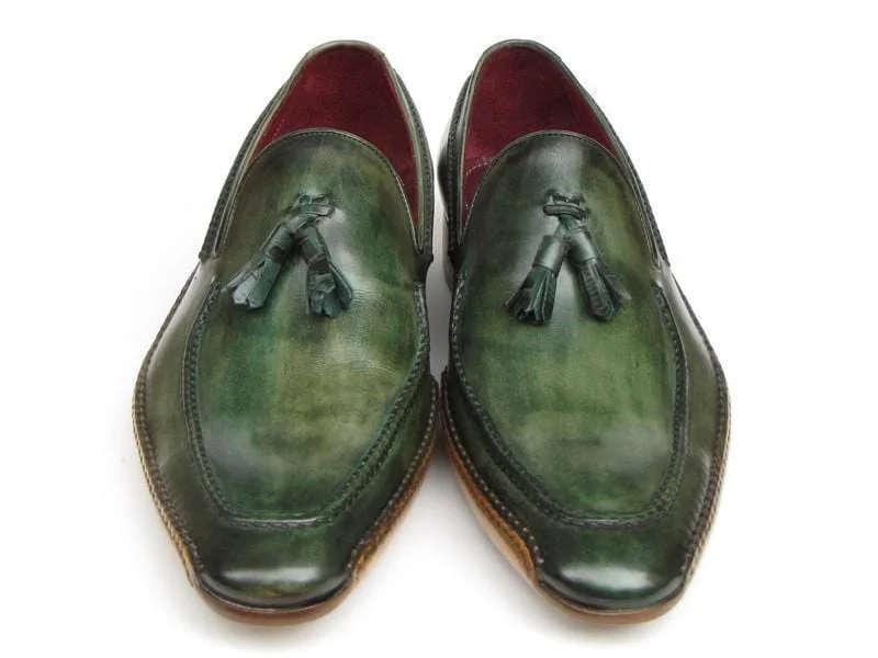 Paul Parkman (FREE Shipping) Men's Side Handsewn Tassel Loafers Green Shoes (ID#082-GREEN)