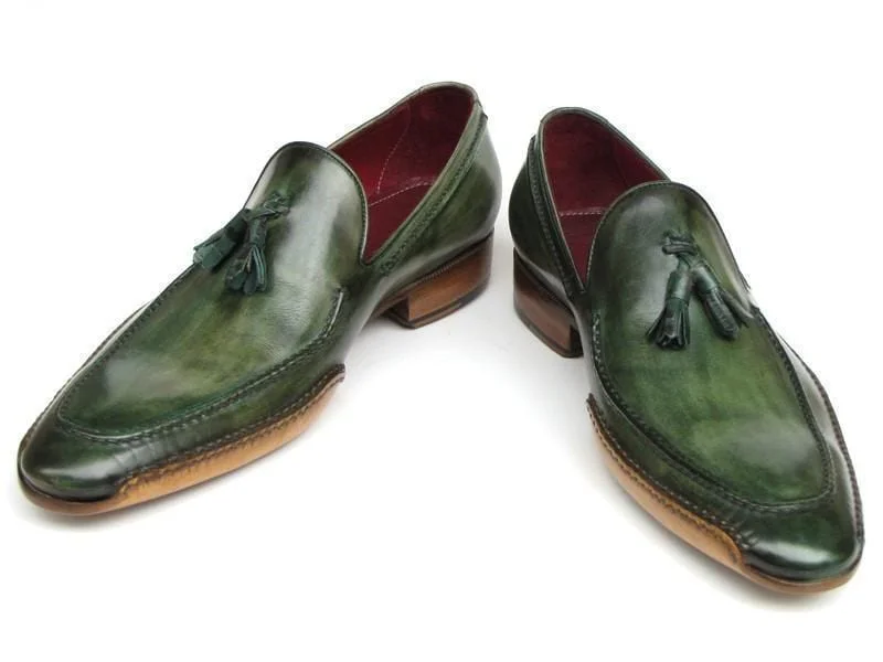 Paul Parkman (FREE Shipping) Men's Side Handsewn Tassel Loafers Green Shoes (ID#082-GREEN)